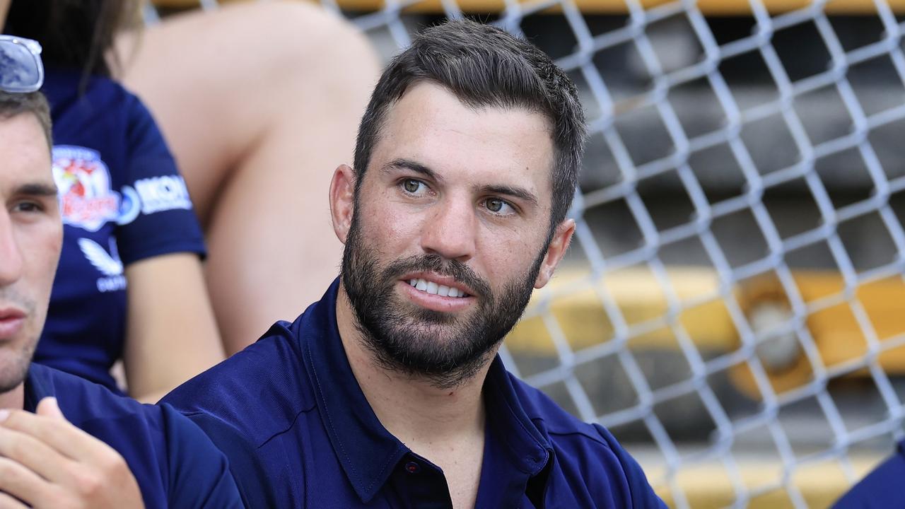 SYDNEY, AUSTRALIA - FEBRUARY 18: James Tedesco of the Roosters watches the game during the NRL Trial match between the Sydney Roosters and the Canberra Raiders at Leichhardt Oval on February 18, 2022 in Sydney, Australia. (Photo by Mark Evans/Getty Images)