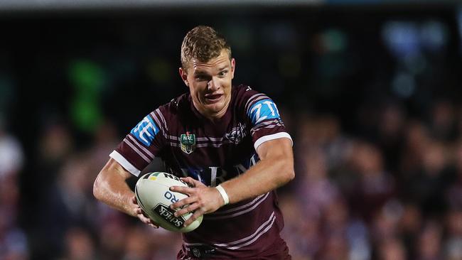 Tom Trbojevic on the charge for Manly. Picture: Phil Hillyard