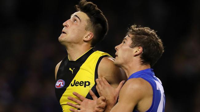 Richmond’s Ivan Soldo dominates against Josh Dunkley. Picture: Michael Klein