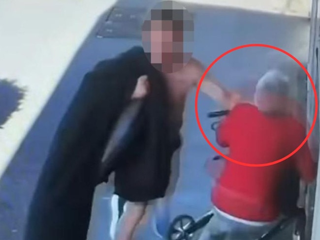 Shocking footage has emerged of the moment a man allegedly assaulted an elderly woman at random in Melbourne’s southwest, which left her unconscious.