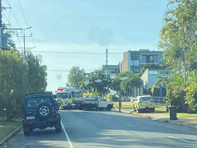 A crash between a ute and motorbike is blocking Gregory Street, Parap