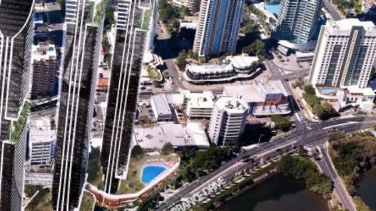 A marketing drawing showing three residential super towers, just one of the potential development options for the Bruce Bishop car park site in Surfers Paradise.