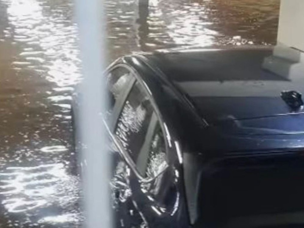 Flooding in the carpark at Kingaroy Shoppingworld. Picture: South Burnett Flood Watch