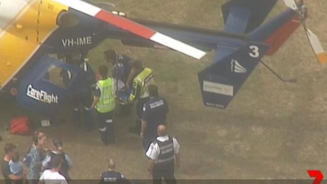 The CareFlight chopper prepares to transfer the boy to Westmead. Pic: Seven News