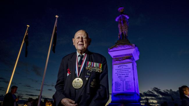 David Mattiske, 93, at the ANZAC Day dawn service at Southport. Picture: Jerad Williams