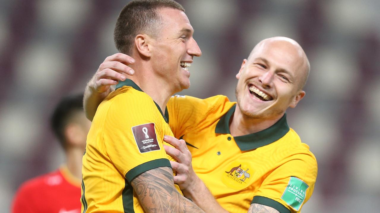 Mitchell Duke celebrates after scoring. Photo by Mohamed Farag/Getty Images.