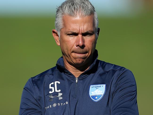 SYDNEY, AUSTRALIA - SEPTEMBER 24: Steve Corica head coach of Sydney looks on during a Sydney FC A-League training session at Netstrata Jubilee Stadium on September 24, 2019 in Sydney, Australia. (Photo by Jason McCawley/Getty Images)