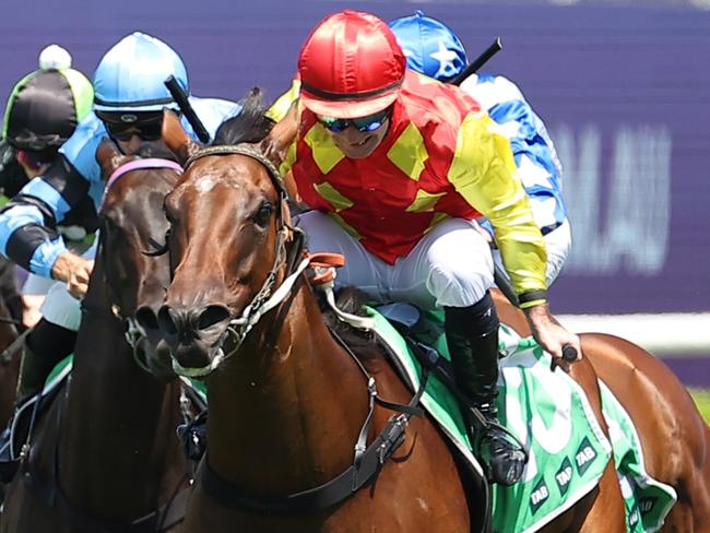 SYDNEY, AUSTRALIA - MARCH 01: Reece Jones riding Speck win Race 2 TAB Highway Handicap during Sydney Racing at Royal Randwick Racecourse on March 01, 2025 in Sydney, Australia. (Photo by Jeremy Ng/Getty Images)