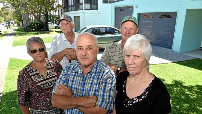 Les Sperling and a number of other residents have come up with alternative plans for the Caloundra Masterplan, which would save their homes being acquired by council. Diane Taylor, Jim Street, Les Sperling, Kelvin Taylor and Loella Sperling are fearful of losing their homes. Picture: Warren Lynam