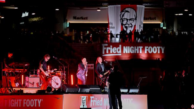 Shannon Noll’s pre-game performance wasn’t broadcast on Channel 9. Picture: NRL Imagery.