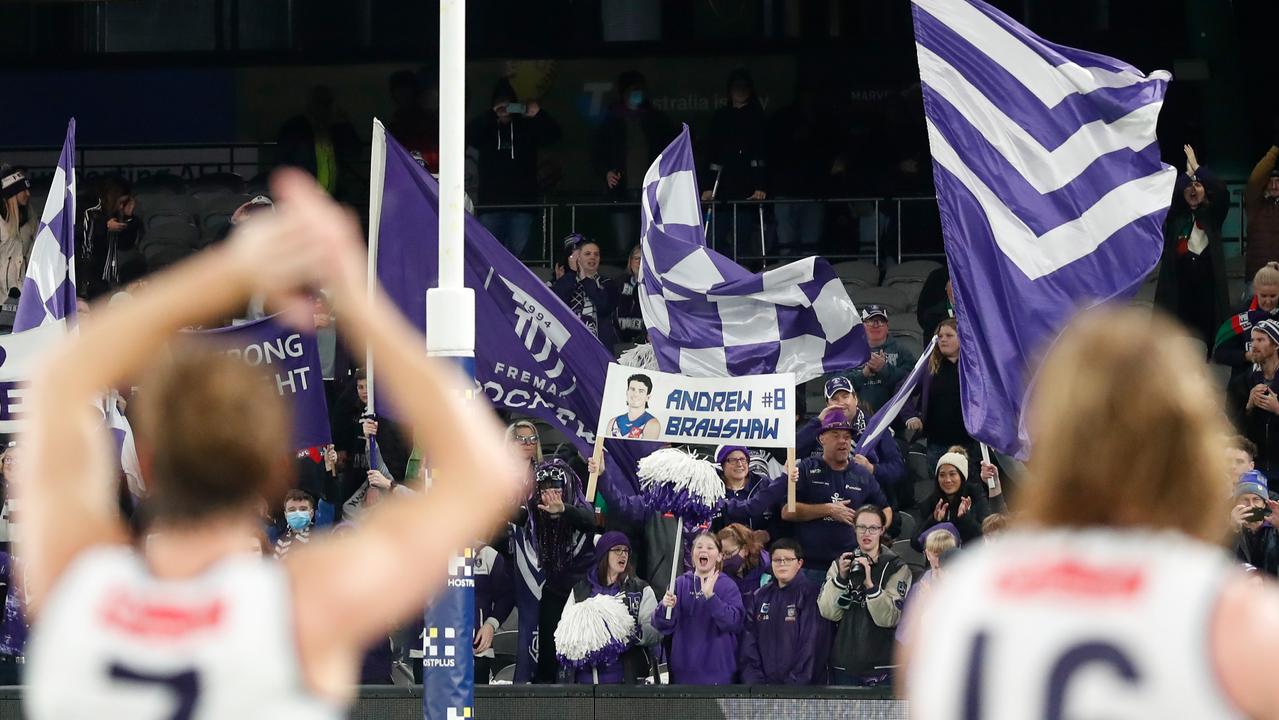 A man claimed that his family’s Fremantle membership was for ‘stress relief’. Picture: Michael Willson / AFL Photos via Getty Images