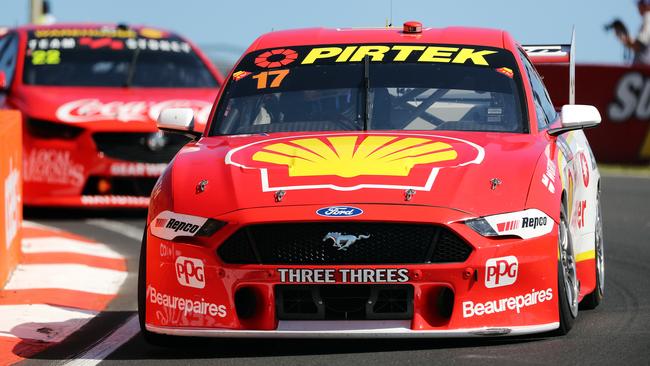 Scott McLaughlin hit the track during practice on Thursday. Heavy rain is forecast for Sunday’s race. Picture: Tim Hunter.