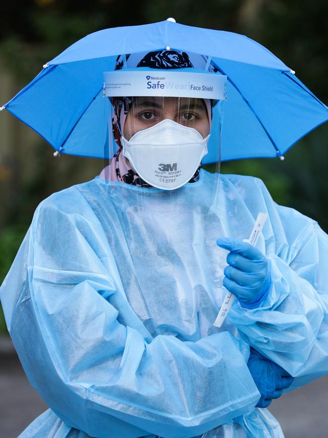 A nurse at the Killara Covid-19 drive-through testing clinic in northern Sydney. Picture: Gaye Gerard