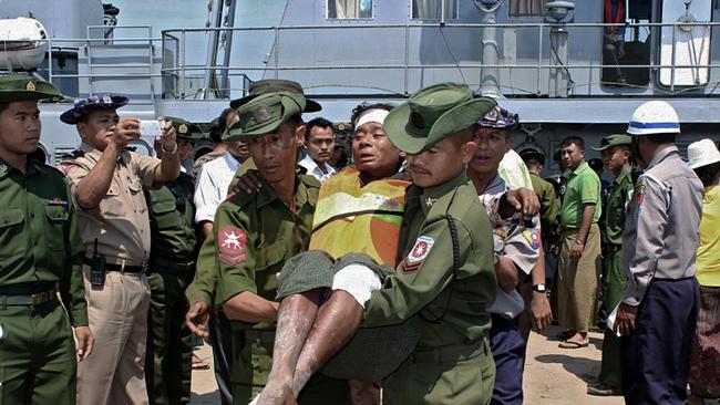 Injured ... a survivor rescued after a ferry capsized near Kyauk Phyu port, Burma. Picture: AFP PHOTO/Myanmar News