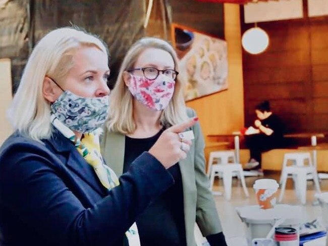 : Deputy Mayor Krista Adams and councillor Fiona Cunningham in a heated debate with a Brisbane resident during consultation on the proposed demolition of the East Brisbane Bowls Club. XXX MUST CREDIT  XX Photo: Michael Riley. ,