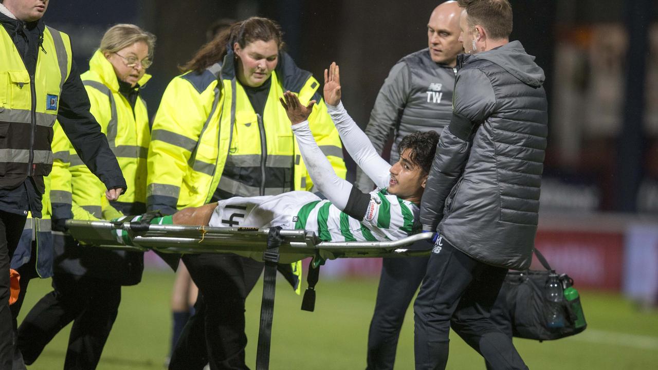 14 months after this sad scene, Daniel Arzani returned to the field for Celtic.