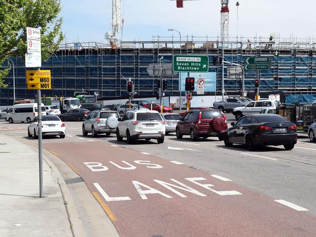 A "peak hour" bus lane outside shops on Old Northern Rd will be changed to 24 hour bus lane. Picture: David Swift