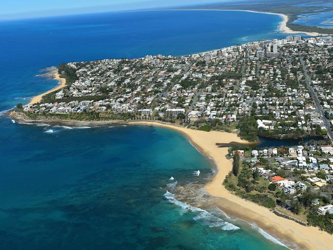 Aerial photography Sunshine Coast. Tooway. Moffat Beach. Shelley Beach. Kings Beach. Caloundra. Pumicestone passage.