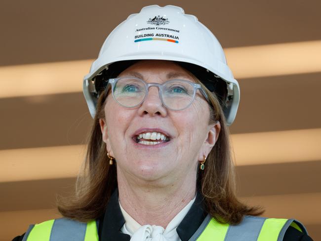 MP Catherine King gets a tour of construction progress on the terminal at Western Sydney International (Nancy Bird Walton) Airport. Picture: Max Mason-Hubers