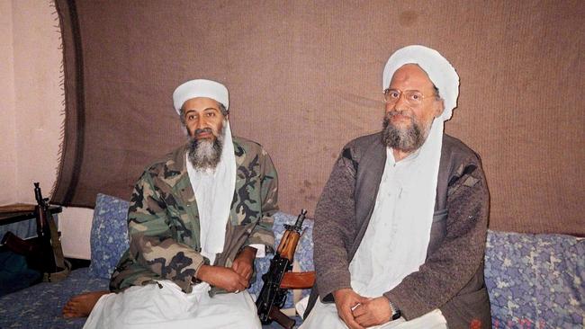 Osama bin Laden (L) sitting with his deputy Ayman al-Zawahiri at his hide out at an undisclosed location in Afghanistan in 2001.