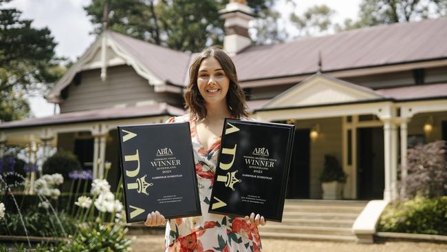 Gabbinbar Homestead venue manager Rachel Jannusch, with the 2023 Queensland ABIA Wedding Industry Awards for Queensland's best wedding ceremony and reception venue. Picture: Supplied