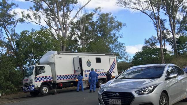 A police forensics facility at the scene where the body of alleged bikie Shane Ross was found.