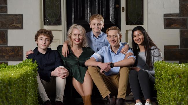 Mum Amy Zadow with children Henry, Samuel, and Thomas, and Thomas' girlfriend, Tania. The family has enjoyed the closeness lockdown has allowed them. Picture: Naomi Jellicoe