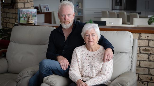 Private investigator Dan Halpin with his mother Gwen who lost money in a ‘Hi Mum’ message scam. Picture: Danielle Smith