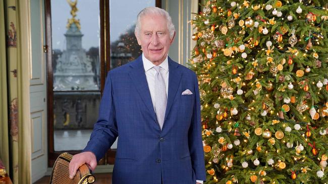 King Charles during the recording of his Christmas message at Buckingham Palace. Picture: AFP