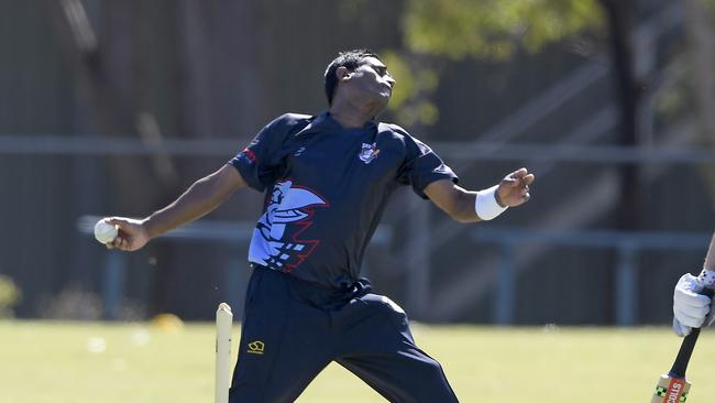 De Silva bowling for Diggers Rest Bulla Village against Sunbury Kangaroos in February, 2022. Picture: Andy Brownbill