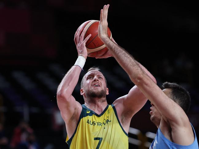 Joe Ingles played a key role in the win. Picture: AFP