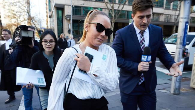 Georgia Gibson leaves Melbourne Magistrates’ Court. Picture: AAP