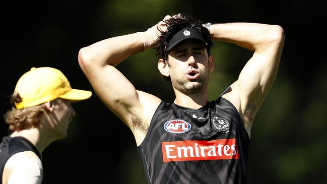 Brodie Grundy works up a sweat at pre-season training. Picture: Darrian Traynor/Getty Images