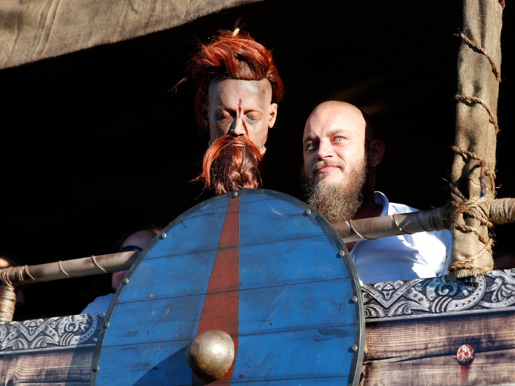 Travis jokes at a Vikings-themed event at Comic-Con in San Diego, California. Picture: Joe Scarnici/Getty Images for History Channel