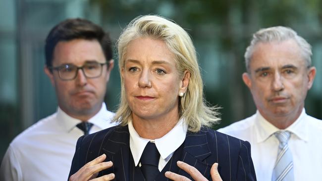 Nationals leader David Littleproud, left, Bridget McKenzie and Kevin Hogan. Picture: Martin Ollman/NewsWire