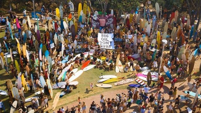 Byron Bay Boardriders has supported other causes in the past, including this Save the Bight rally at Main Beach.