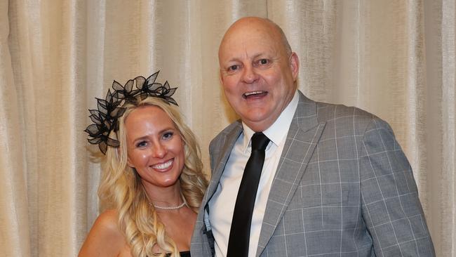 2024 Derby Day Birdcage, Flemington Racecourse.  Former AFL star Billy Brownless and partner Crystle Fleur.                                                               Picture: David Caird