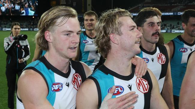 The youthful exuberance of the Power was on display against GWS. (Photo by Sarah Reed/AFL Photos via Getty Images)