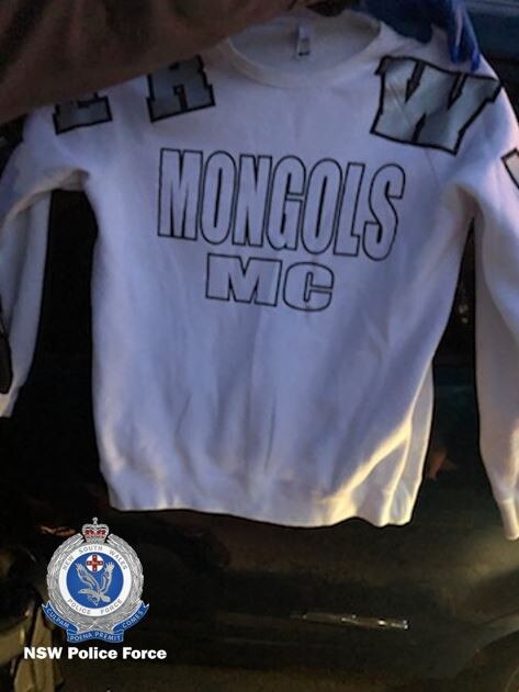 A Mongols OMCG jumper allegedly found in possession of Kaelib Fitzgerald. Picture: NSW Police.