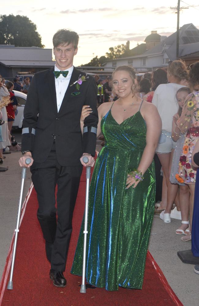 Warwick State High School graduate Jordyn (R) and partner Lachlan at Warwick RSL on November 17, 2023. Photo: Jessica Klein