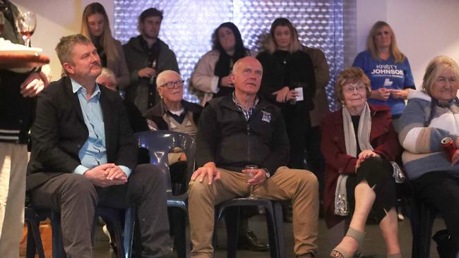 Senator Eric Abetz watching election coverage on TV. Liberal function in Hobart at Hellenic House on federal election night 2022. Picture: Nikki Davis-Jones