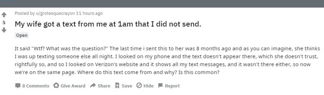 Numerous people posted on social media about the texts. Picture: Reddit