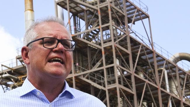 Prime Minister Scott Morrison visits the Northern Oil Refinery in Gladstone. Picture: NCA NewsWire