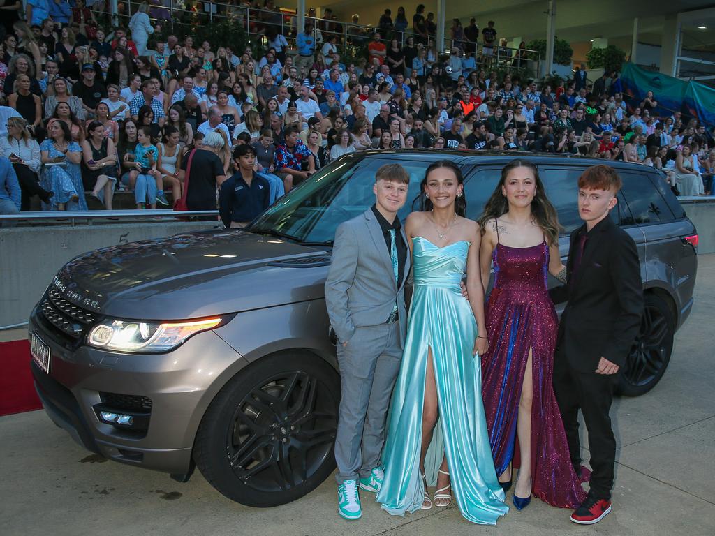 Kayden Clark, Ruby Holloway, Dakota Diocares and Riley Schmidt at the Red Carpet arrivals at Sea World for the Pimpama SHS Formal 2023. Picture: Glenn Campbell