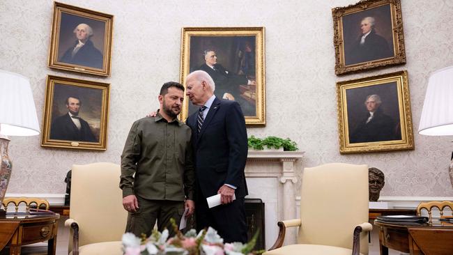 Support for Ukraine is dwindling rapidly in the Republican Party. US President Joe Biden meets with Ukrainian President Volodymyr Zelensky in the Oval Office of the White House in Washington, DC, on September 21, 2023. Picture: Jim Watson/AFP