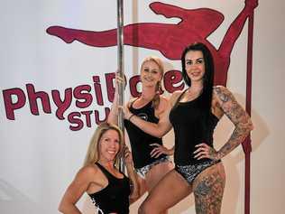 Robyn Peddlesden, Vicki McArthur and Khilea Sharp from Physipole Studios, Gladstone. Picture: Matt Taylor GLA310818POLE