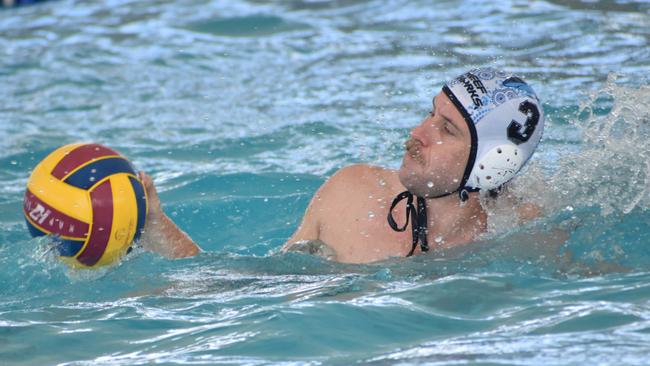 Water Polo Queensland Country Championships, 2nd World War Memorial Aquatic Centre, Rockhampton, February 18, 2023. Men, Cairns versus Gold Coast. Mackay player Mitchell Cameron.