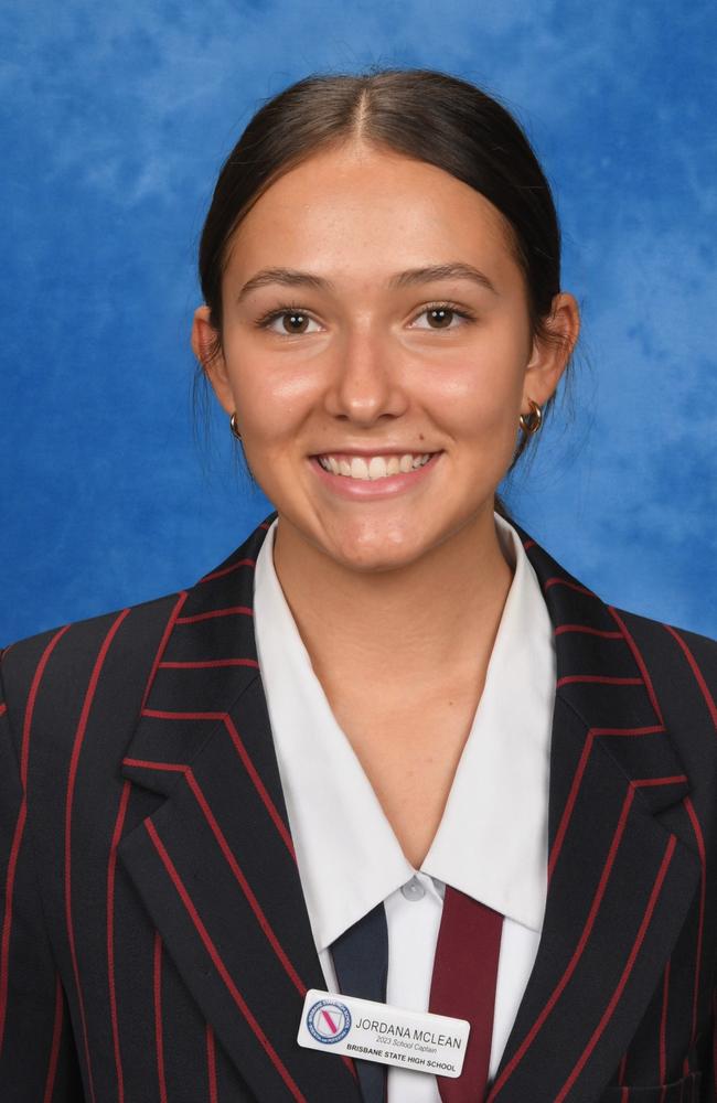 Jordana McLean, Brisbane State High School captain. Picture: Contributed