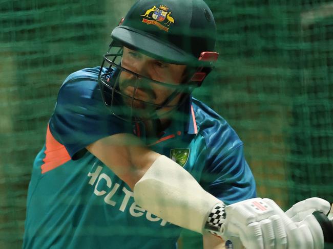 DELHI, INDIA - OCTOBER 23: Travis Head of Australia bats during an Australian training session at the ICC Men's Cricket World Cup India 2023 at the Arun Jaitley Stadium on October 23, 2023 in Delhi, India. (Photo by Robert Cianflone/Getty Images)