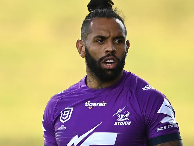 SUNSHINE COAST, AUSTRALIA - OCTOBER 08: Josh Addo-Carr of the Storm looks on during a Melbourne Storm NRL training session at Sunshine Coast Stadium on October 08, 2020 in Sunshine Coast, Australia. (Photo by Quinn Rooney/Getty Images)